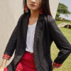 Áo blazer tay phối thổ cẩm Black 2