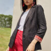 Áo blazer tay phối thổ cẩm Black 4