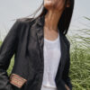 Áo blazer dài tay túi cơi phối thổ cẩm Black 2