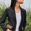 Áo blazer dài tay túi cơi phối thổ cẩm Black 4