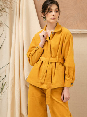 Áo khoác nhung cổ đức có đai buộc Yellow 2