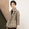 Áo khoác rút dây eo Brown Stripe 6