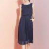 Váy đầm midi chân váy xếp ly phối lụa Navy 1