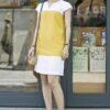 Váy đầm phối 2 màu White/Yellow 1