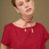 Váy đầm phối thổ cẩm nửa thân Red 3