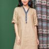 Váy đầm cổ tàu phối nẹp cổ thổ cẩm Beige 9