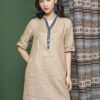 Váy đầm cổ tàu phối nẹp cổ thổ cẩm Beige 8