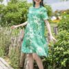 Váy đầm hoa dúm thân váy Green Floral 2