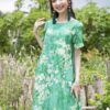 Váy đầm hoa dúm thân váy Green Floral 3