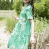 Váy đầm hoa dúm thân váy Green Floral 4