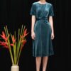 Váy đầm nhung buộc nơ eo Blue 9