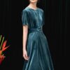Váy đầm nhung buộc nơ eo Blue 8