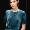Váy đầm nhung buộc nơ eo Blue 7