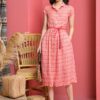 Váy đầm sơ mi cổ đức tròn xếp ly chân váy Red Floral 7