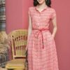 Váy đầm sơ mi cổ đức tròn xếp ly chân váy Red Floral 9