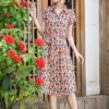 Váy đầm sơ mi xếp ly chân váy Orange Floral 9