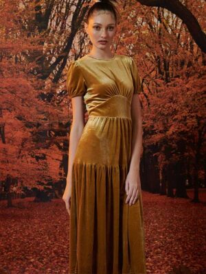 Váy đầm nhung dúm tầng Yellow 2