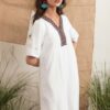 Váy đầm tay lỡ nẹp cổ thổ cẩm chữ Y White 2