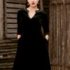 Váy đầm nhung đính trai cổ Black 9