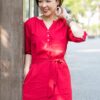 Váy đầm cổ tròn xẻ V Red 9