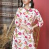 Váy đầm cổ tròn rút eo Beige Floral 7