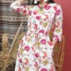 Váy đầm cổ tròn rút eo Beige Floral 6