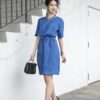 Váy đầm cổ tim rút eo Blue 2