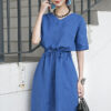 Váy đầm cổ tim rút eo Blue 1