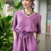 Váy đầm cổ tim rút eo Purple 8