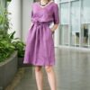 Váy đầm cổ tim rút eo Purple 7