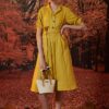 Váy đầm cổ 2 ve chun eo Yellow 2