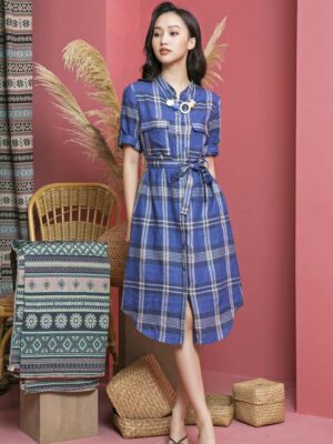 Váy đầm sơ mi 2 túi ngực Blue 1