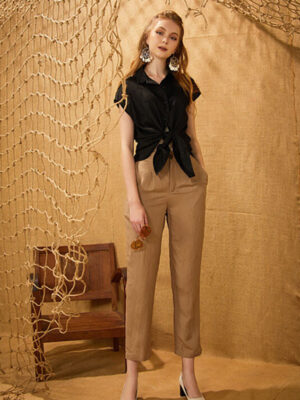 Quần côn cạp chun sau Beige 2