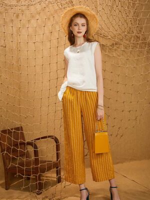 Quần ống rộng cạp chun Yellow Stripe 3