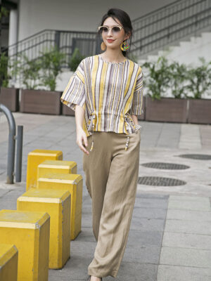 Quần ống đứng khóa sườn Beige 3