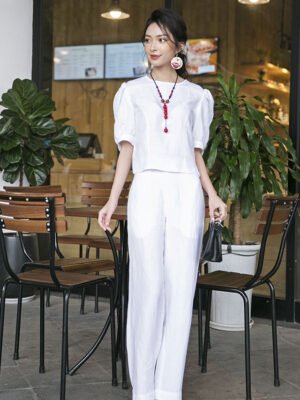 Quần ống đứng khóa sườn White 2