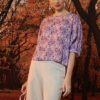 Áo cánh dơi tay phồng Purple Floral 5