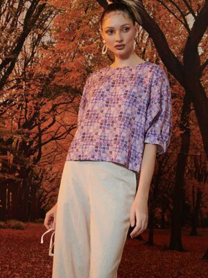 Áo cánh dơi tay phồng Purple Floral 5