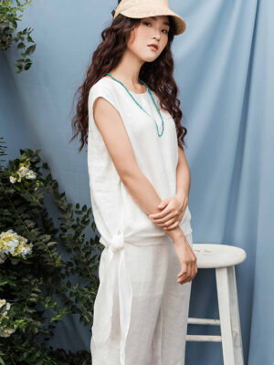 Áo kiểu nữ buộc nơ White 3