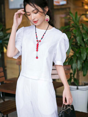 Áo croptop tay bồng White 3
