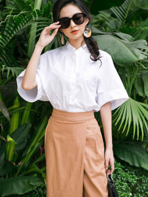 Áo sơ mi nữ cổ tàu White 2