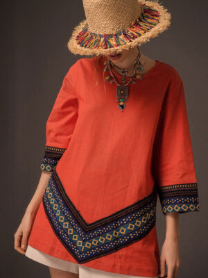 Áo nữ phối thổ cẩm V Orange 17