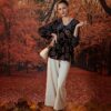 Áo nhung hoa dúm eo Black Floral 3