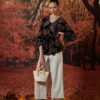 Áo nhung hoa dúm eo Black Floral 4