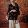 Áo nhung hoa dúm eo Black Floral 5