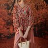 Áo nhung hoa dúm eo Pink Floral 2