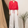 Áo sơ mi nữ cổ tàu rút dây gấu áo Red 4