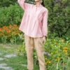 Áo sơ mi nữ cổ tàu trần ngực Pink 1