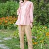 Áo sơ mi nữ cổ tàu trần ngực Pink 2