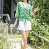 Áo sơ mi nữ cổ tim rút dây Green 1